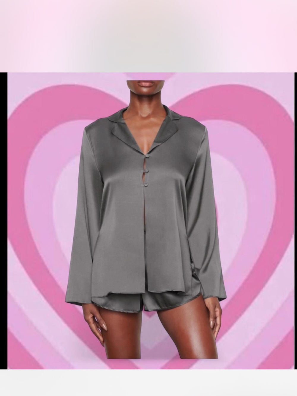 Skims silk Long-Sleeve Sleep Shirt gray